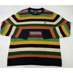 American Eagle Sweater Athletic Fit Mens Large Wool Blend Stripe Rainbow